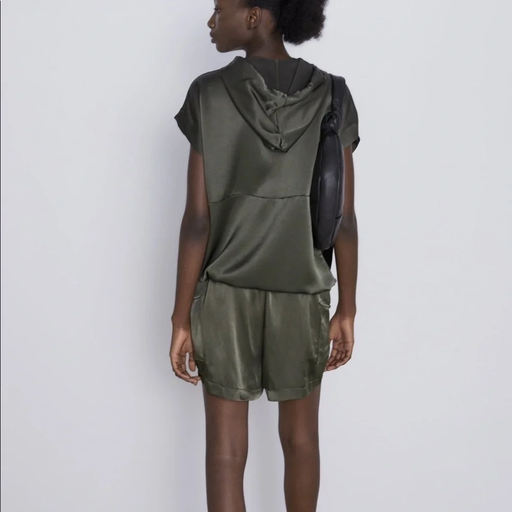 ZARA BNWT Cargo Shorts + Satin Pouch Pocket Jacket 2pc Coord Set